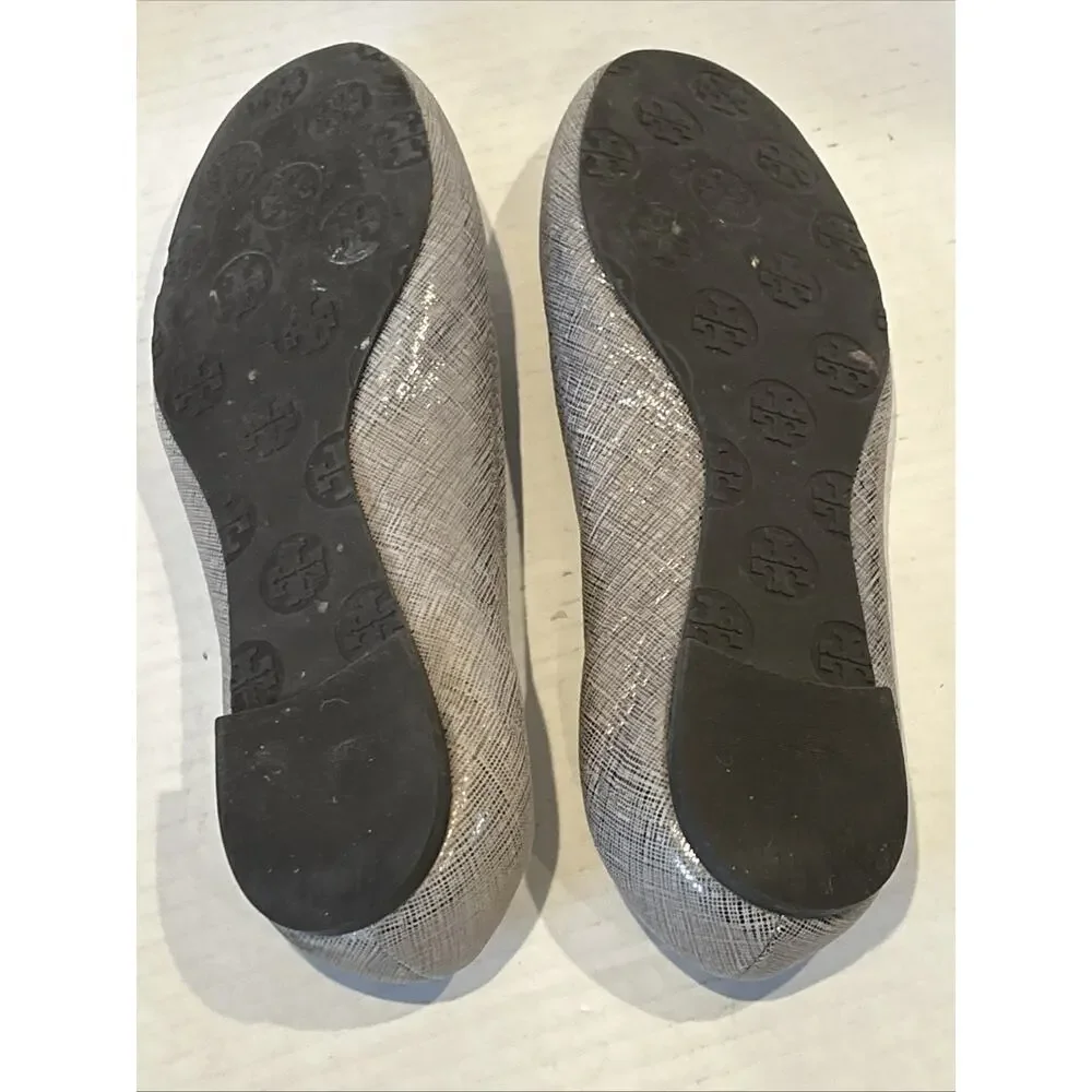 Rare Tory Burch Reva- lurex Silver/Metallic Flats Size 7, VGUC!!!